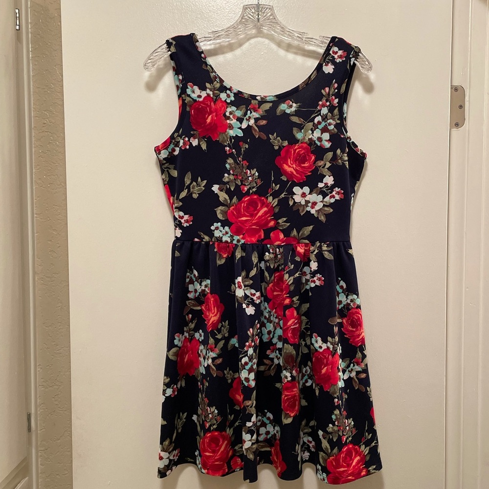 Blue & Red Floral Dress: Medium